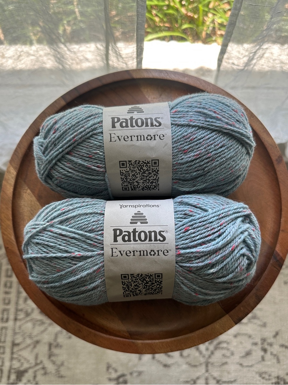Patons Evermore Tweed Yarn - Light Blue with Pink Flecks (2 Skeins)